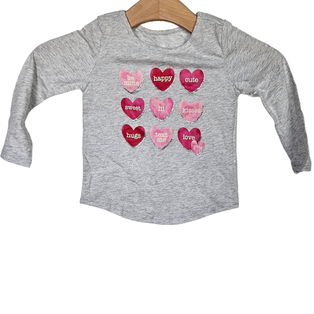 New Toddler Girl's Celebrate! Long sleeve Valentine's Grey Hearts Shirt Size 2T
